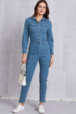 Snap Down Denim Jumpsuit with Pockets - Trendsi - Flyclothing LLC