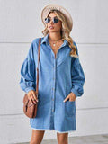 Button Up Pocketed Raw Hem Denim Dress - Trendsi - Flyclothing LLC