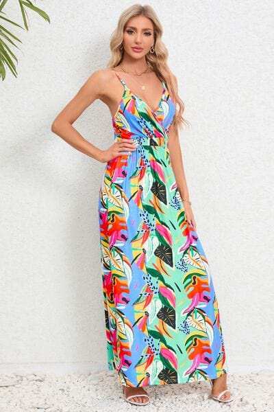 Printed Surplice Maxi Cami Dress - Trendsi - Flyclothing LLC