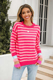 Warm Spice Striped Round Neck Sweater - Trendsi - Flyclothing LLC