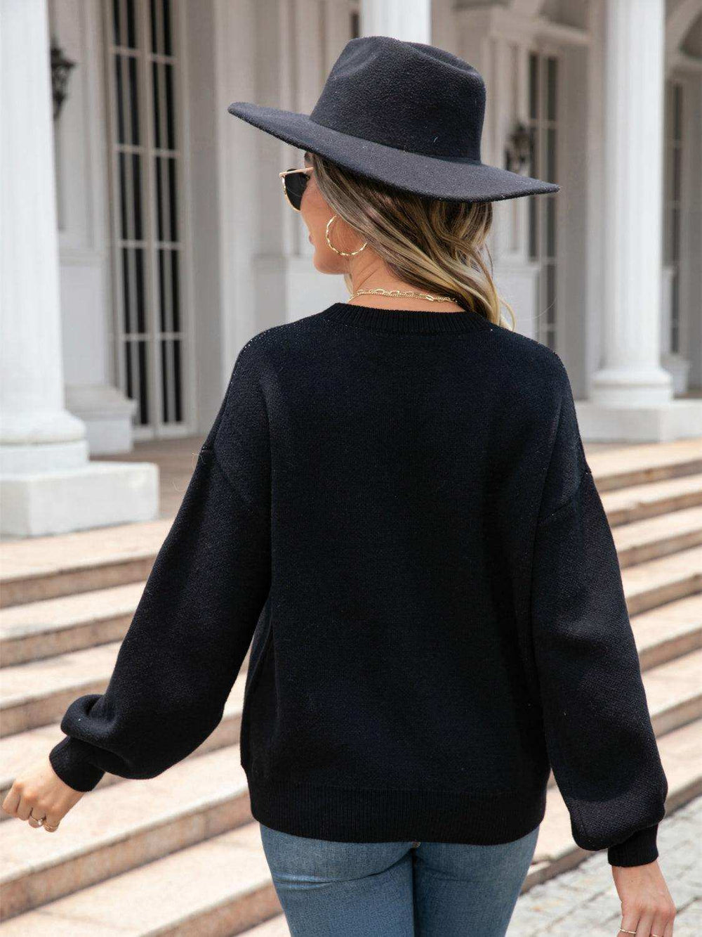 Heart Graphic Round Neck Sweater - Trendsi - Flyclothing LLC