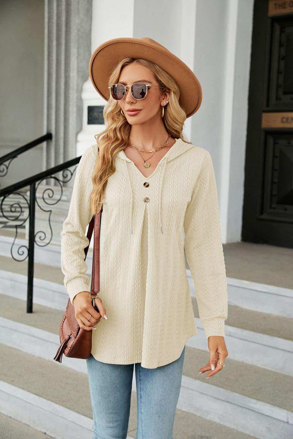Long Sleeve Hooded Blouse - Trendsi - Flyclothing LLC