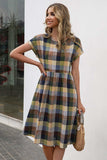 Plaid Round Neck Cap Sleeve Dress - Trendsi - Flyclothing LLC