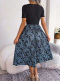 Printed Round Neck Pleated Dress - Trendsi - Flyclothing LLC