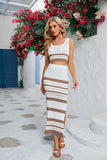 Striped Openwork Cropped Tank and Split Skirt Set - Trendsi - Flyclothing LLC
