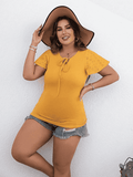 Plus Size Round Neck Blouse with Tie - Trendsi - Flyclothing LLC