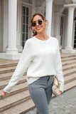 Round Neck Ribbed Long Sleeve Sweater - Trendsi - Flyclothing LLC
