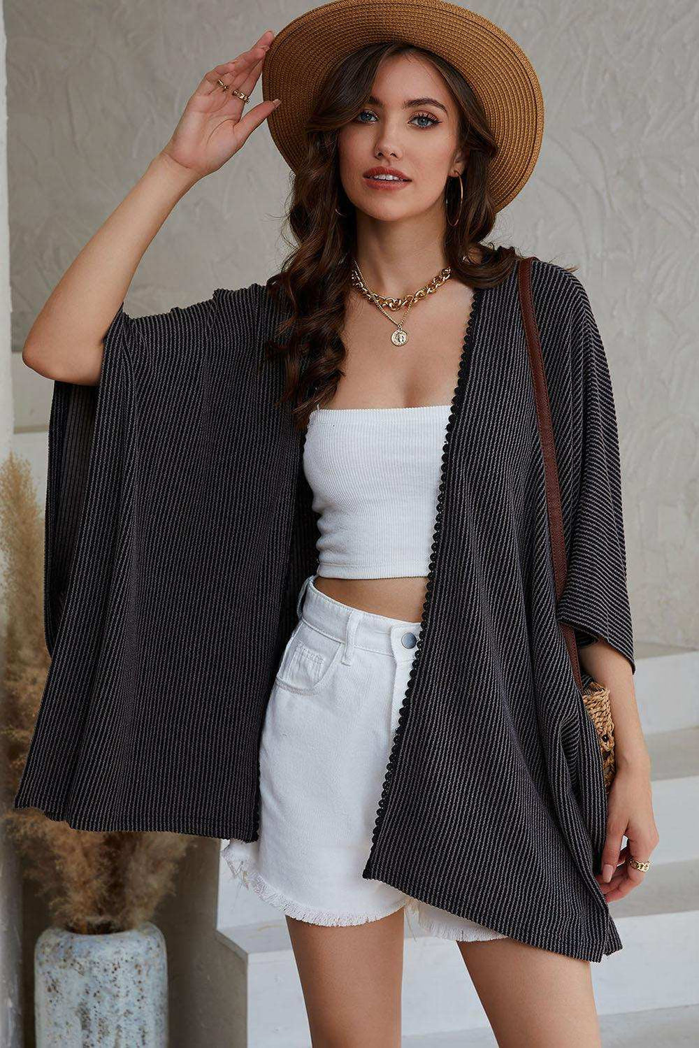 Open Front Dolman Sleeve Cardigan - Trendsi - Flyclothing LLC