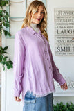 Veveret Raw Hem Button Up Long Sleeve Shirt - Trendsi - Flyclothing LLC