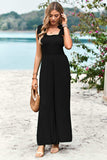 Frill Trim Tie Shoulder Wide Leg Jumpsuit with Pockets - Trendsi - Flyclothing LLC