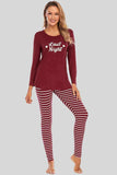 Graphic Round Neck Top and Striped Pants Set - Trendsi - Flyclothing LLC