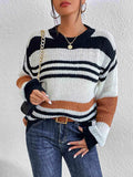 Striped Round Neck Sweater - Trendsi - Flyclothing LLC