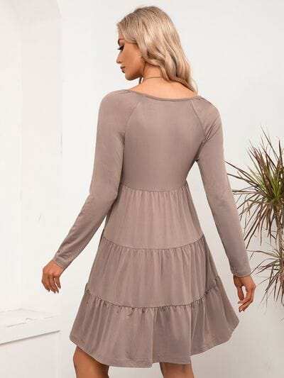 V-Neck Long Sleeve Tiered Dress - Trendsi - Flyclothing LLC