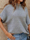 Mock Neck Short Sleeve Sweater - Trendsi - Flyclothing LLC