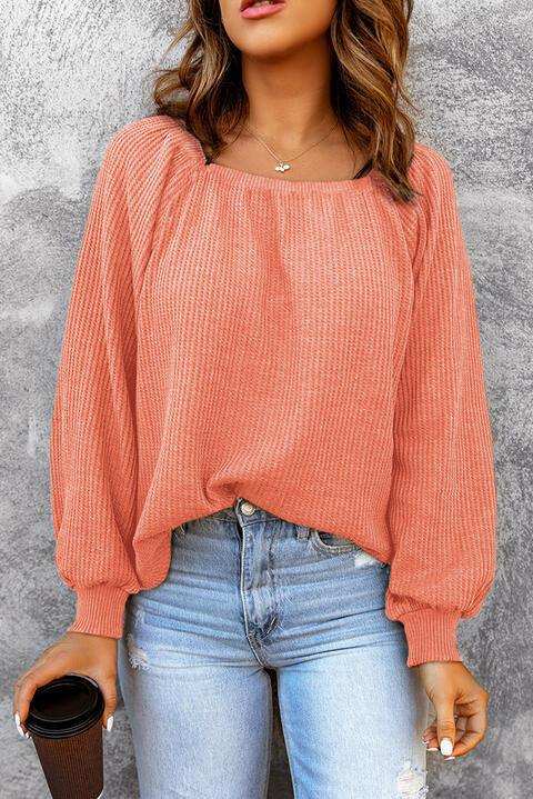 Square Neck Waffle-Knit Top - Trendsi - Flyclothing LLC