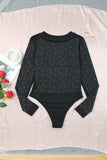 Rhinestone Round Neck Long Sleeve Bodysuit - Trendsi - Flyclothing LLC