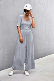 Scoop Neck Half Sleeve Wide Leg Jumpsuit - Trendsi - Flyclothing LLC