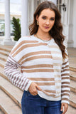 Striped Round Neck Dropped Shoulder Sweater - Trendsi - Flyclothing LLC