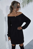 Waffle-Knit Boat Neck Mini Dress - Trendsi - Flyclothing LLC