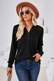 Notched Button Detail Long Sleeve T-Shirt - Trendsi - Flyclothing LLC