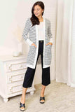 Double Take Striped Open Front Longline Cardigan - Trendsi - Flyclothing LLC