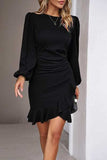 Ruched Ruffled Balloon Sleeve Mini Dress - Trendsi - Flyclothing LLC