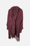 Fringe Open Front Long Sleeve Poncho - Trendsi - Flyclothing LLC