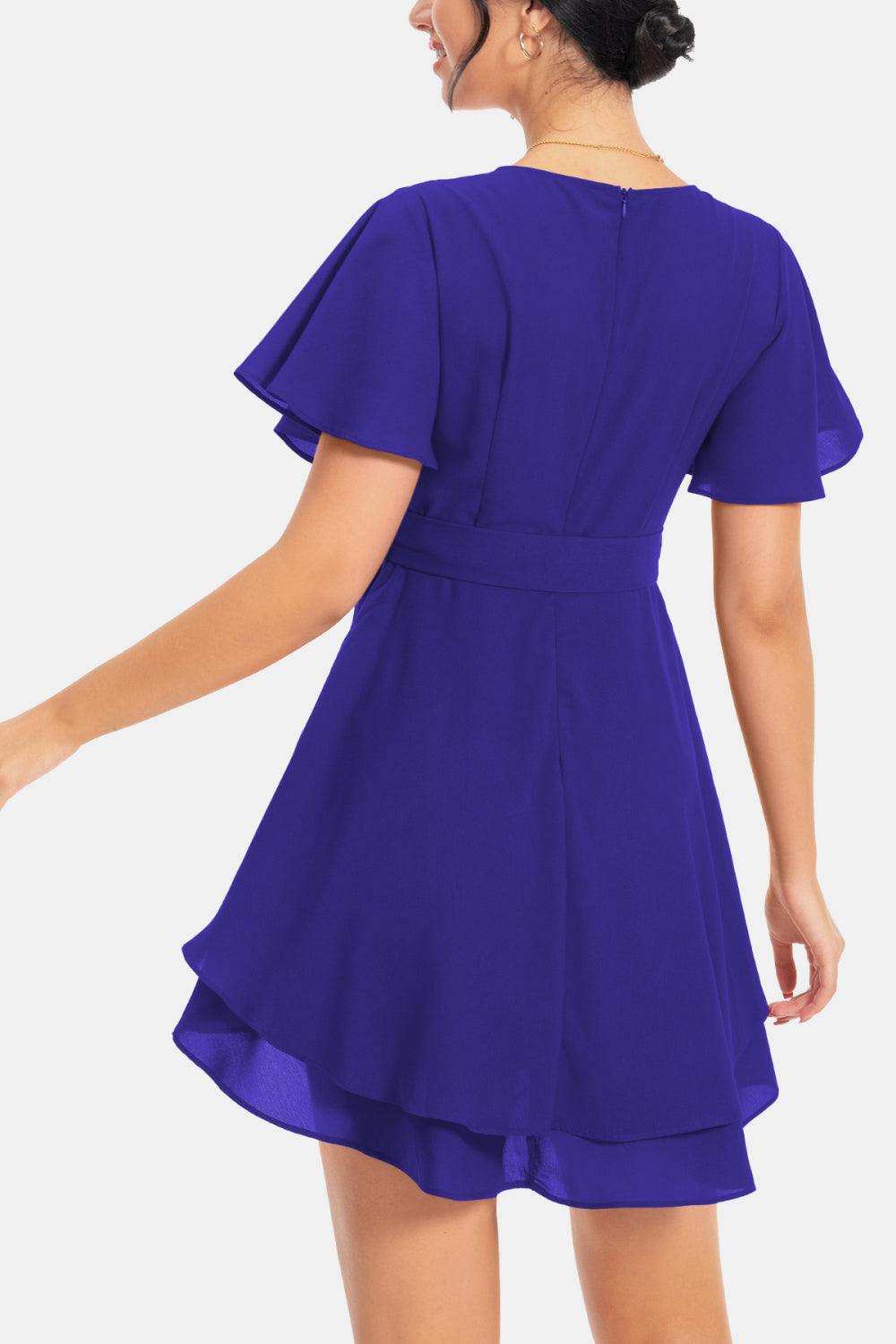 Surplice Neck Flutter Sleeve Dress - Trendsi - Flyclothing LLC