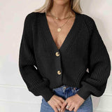 Button Up V-Neck Long Sleeve Cardigan - Trendsi - Flyclothing LLC