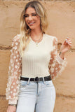 Textured Applique Long Sleeve Blouse - Trendsi - Flyclothing LLC