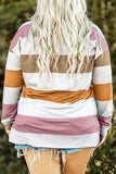 Plus Size Striped Slit Long Sleeve T-Shirt - Trendsi - Flyclothing LLC