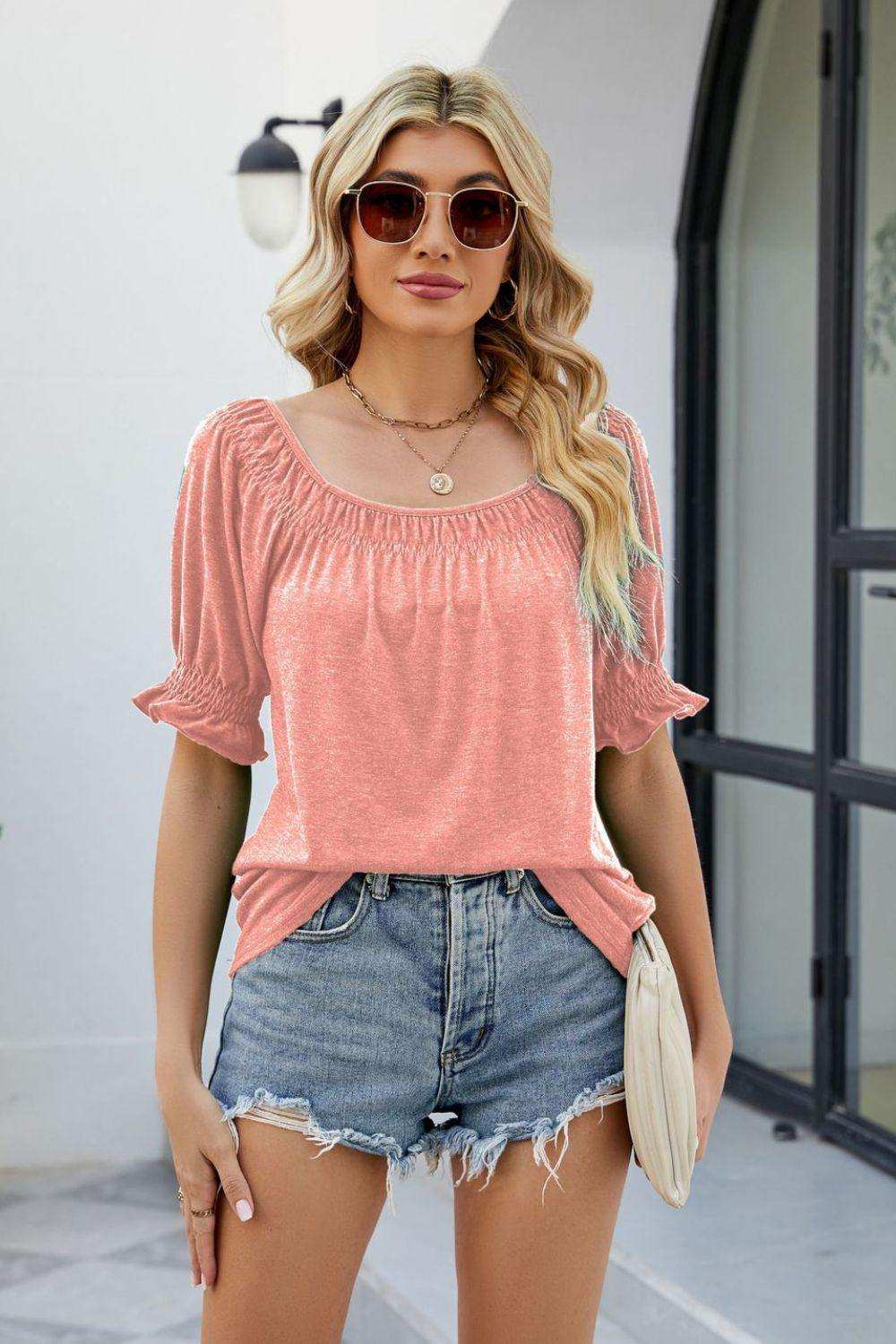 Short Flounce Sleeve Top - Trendsi - Flyclothing LLC