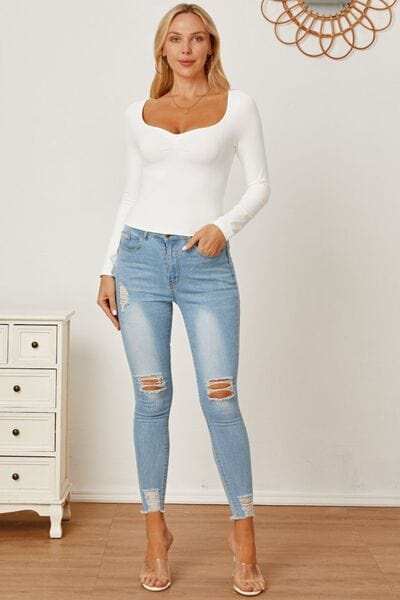 Ruched Long Sleeve T-Shirt - Trendsi - Flyclothing LLC