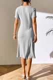 Ribbed Asymmetrical Neck Short Sleeve Dress - Trendsi - Flyclothing LLC
