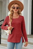 Slit Decorative Button Square Neck T-Shirt - Trendsi - Flyclothing LLC