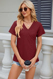 Eyelet Surplice Short Sleeve T-Shirt - Trendsi - Flyclothing LLC
