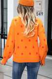 Polka Dot Round Neck Dropped Shoulder Sweater - Trendsi - Flyclothing LLC