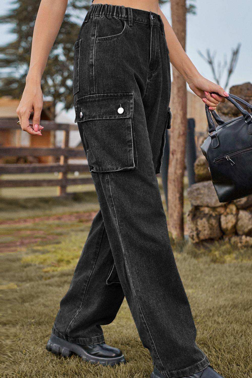 Loose Fit Long Jeans with Pockets - Trendsi - Flyclothing LLC