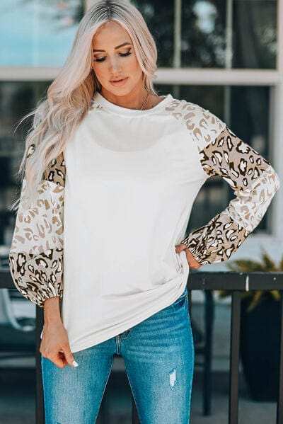Leopard Round Neck Dropped Shoulder T-Shirt - Trendsi - Flyclothing LLC