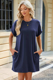 Round Neck Rolled Short Sleeve Tee Dress - Trendsi - Flyclothing LLC