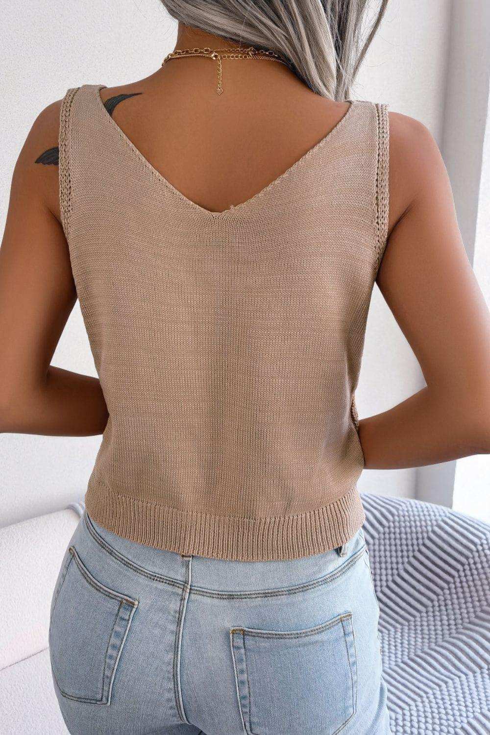 Decorative Button Mixed Knit Tank - Trendsi - Flyclothing LLC