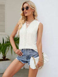 Eyelet Lace Detail V-Neck Tank - Trendsi - Flyclothing LLC