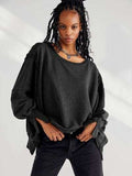 Slit Round Neck Dropped Shoulder T-Shirt - Trendsi - Flyclothing LLC
