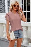 Eyelet Notched Short Sleeve T-Shirt - Trendsi - Flyclothing LLC