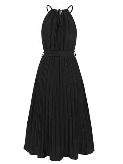 Pleated Spaghetti Strap Tie Waist Midi Dress - Trendsi - Flyclothing LLC