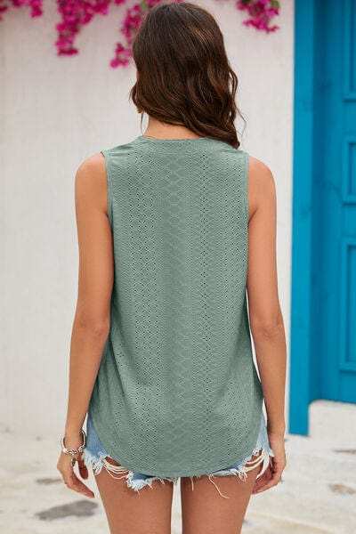Eyelet Notched Sleeveless Top - Trendsi - Flyclothing LLC