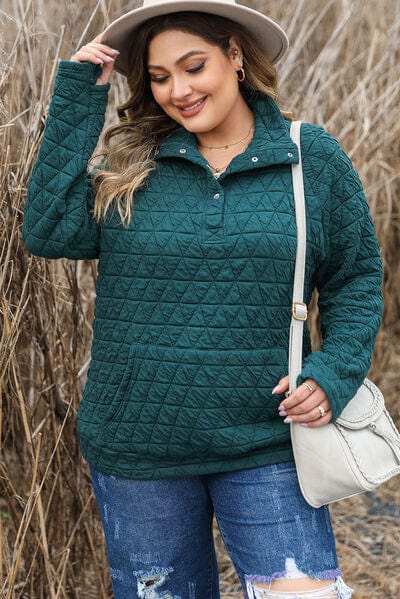 Plus Size Quarter Snap Quilted Sweatshirt - Trendsi - Flyclothing LLC