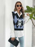 Skull Geometric V-Neck Sweater Vest - Trendsi - Flyclothing LLC