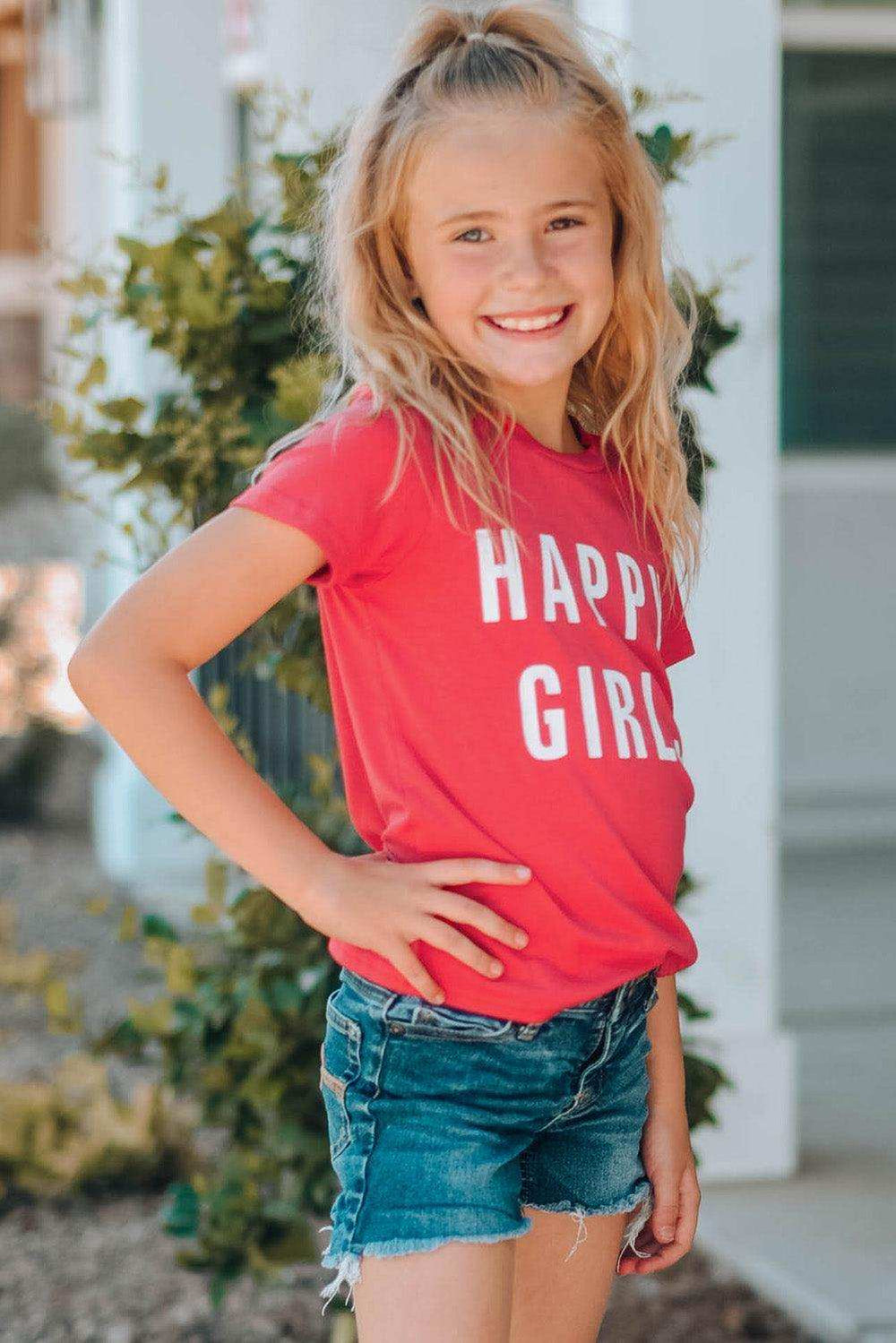 Girls Letter Graphic Short Sleeve T-Shirt - Trendsi - Flyclothing LLC