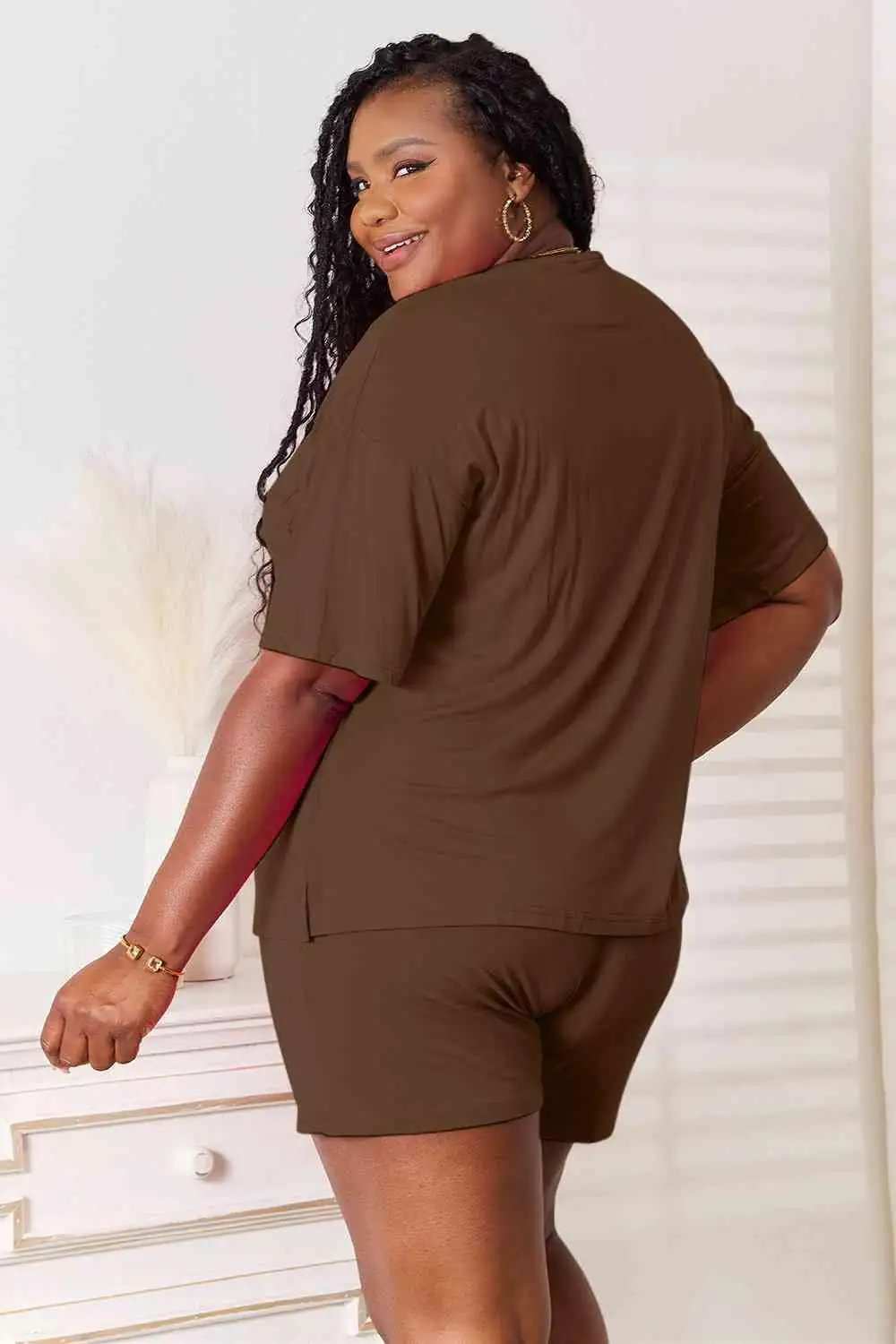 Basic Bae Full Size Soft Rayon Half Sleeve Top and Shorts Set - Trendsi - Flyclothing LLC